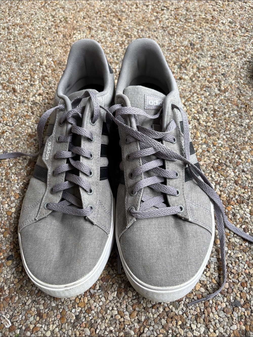 adidas Men’s Gray Canvas Sneakers with Black Stripes